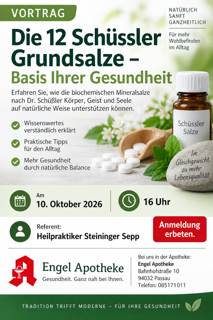 Vortrag am 10.10.2026: Die 12 Schüssler Grundsalze - Basis Ihrer Gesundheit